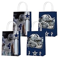 16 Pcs Cowboys Party Paper Gift Bags, 2 Styles Party Favor Bags with Handles for Dallas Soccer Birthday Party Decorations, Goody Bags Candy Gift Bags