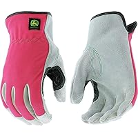 John Deere JD00016-WML Split Cowhide Leather Gloves - [1 Pair] Women’s Work Gloves, Pink Black
