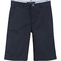 Tommy Hilfiger Flat Front Twill Blend Shorts, Kids School Uniform Clothes for Little or Big Boys Slim Sizes, Navy, 14 Husky