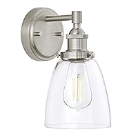 Linea di Liara Fiorentino Brushed Nickel Wall Sconce Lighting Fixture Farmhouse Bathroom Wall Sconce Bedroom Wall Lighting and Hallway Wall Light with Clear Glass Shade, LED Bulb Included, UL Listed