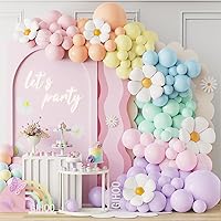 Daisy Pastel Balloon Garland Kit 157pcs Pastel Macaron Balloon Arch Kit with Flower Mylar Balloon for Boho Mothers Day Spring Daisy Floral Theme Two Groovy Party Decoration