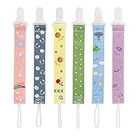 Socub Pacifier Clips, 6 Pack Neutral Fabric Paci Holder and Leash for Boys and Girls Fit for Most Pacifiers, Binkie, Baby Teether Toys