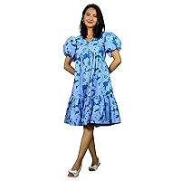 Women's Cotton Mini Blue Dress