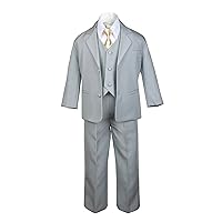 6pc Boy Gray Suit with Satin Light Champagne Necktie Outfits Baby to Teen