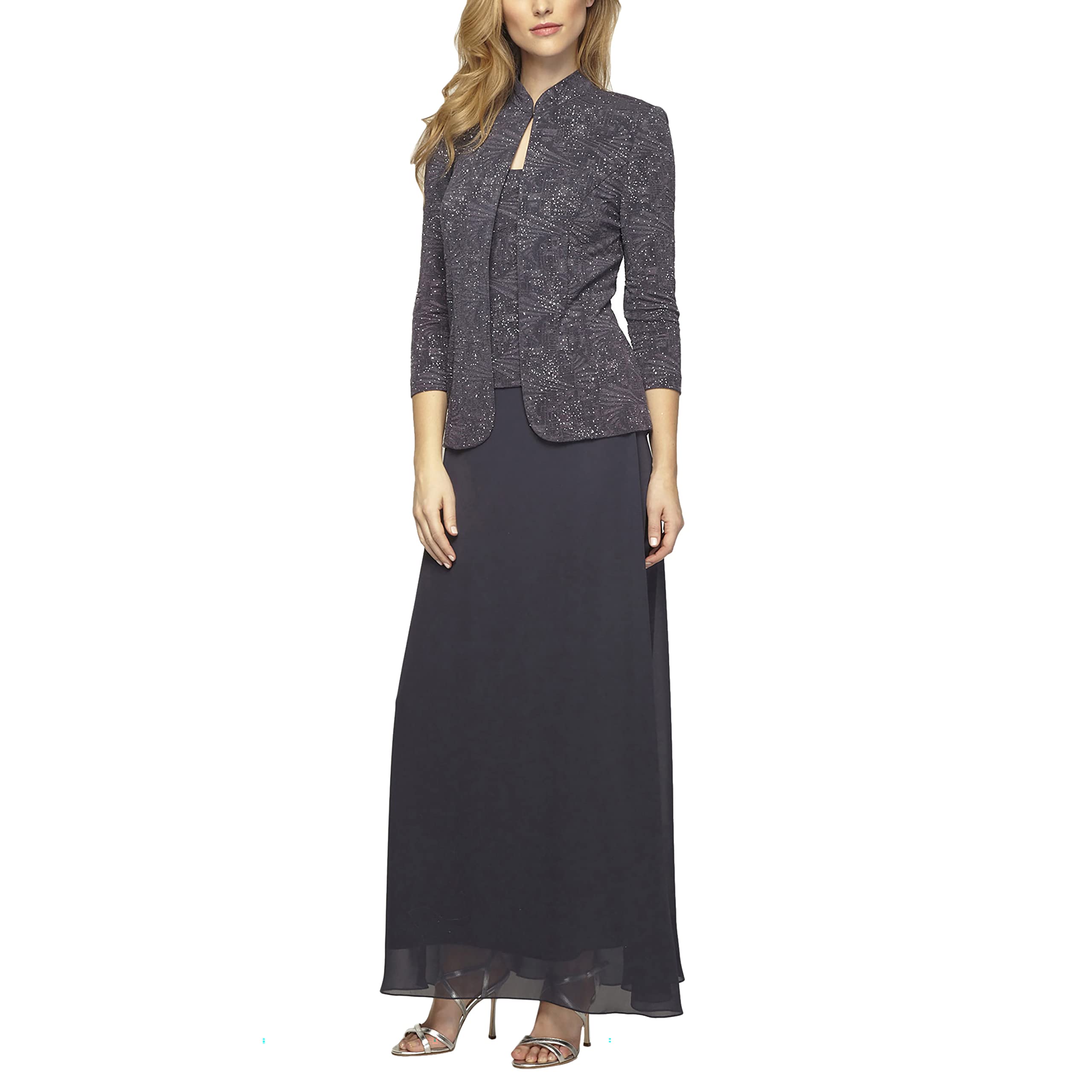 Alex Evenings Women's Long Dress with Mandarin Neckline Jacket (Regular Petite Plus)