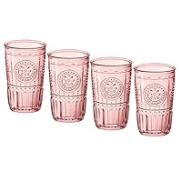 Bormioli Rocco Romantic Set Of 4 Cooler Glasses, 16 Oz. Colored Crystal Glass, Cotton Candy Pink, Made In Italy.