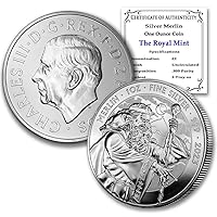 2023 1 oz British Silver Merlin Coin by the Royal Mint Brilliant Uncirculated with Certificate of Authenticity £2 BU