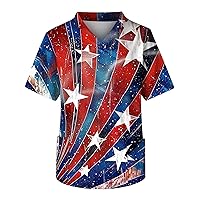 Men's Patriotic Medical Uniforms Scrubs American Flag Print July 4 Shirts Plus Size Scrub Tops