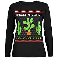 Old Glory Cactus Desert Feliz Navidad Ugly Christmas Sweater Ladies' Relaxed Jersey Long-Sleeve Tee
