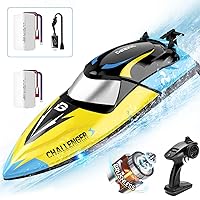 DEERC Brushless RC Boat, 30+ mph Fast Remote Control Boats with 2 Batteries & Never Capsize&Low Battery Alarm, 2.4GHz Racing Boat with LED Lights for Seas, Pools&Lakes, Speed Boat Toy