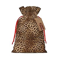 WURTON Drawstring Christmas Bags,Cute Leopard Xmas Gift Bags,Christmas Wrapping Bags,Party Favor Bags,8 X 12in