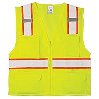 All Mesh Contrast Unisex Reflective Safety Vest 1195, ANSI Type R / Class 2 Compliant, 6 Pockets - Pencil & Radio Pockets, Zipper Front, Silver & Orange Reflective Lining (Lime, XL)