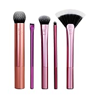 Real Techniques Artist Essentials Makeup Brush Set, For Foundation, Blush, Highlighter, Eyeshadow, & Liner, Professional Makeup Tools, Synthetic Bristles, Vegan & Cruelty-Free, 5 Piece Set