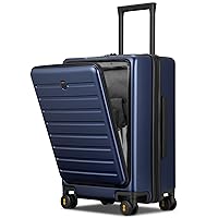 LEVEL8 Carry On Luggage with Compartment, 20 Inch Lightweight Hard Shell Rolling Suitcase with Wheels Airline Approved, Checked Luggage with Front Pocket, Double TSA Locks - Navy Blue