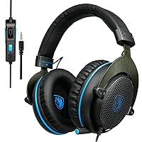 Newest R3 Over-Ear Noise-isolating Stereo Gaming Headset Headband Headphones with Mic Volume-Control Deep Bass for PC Computers/Mac/Laptop/New Xbox One/PS4/Tablet/Phones-Black Blue