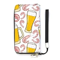 Beer Shrimp Wristlet Wallet Leather Long Card Holder Purse Slim Clutch Handbag for Women