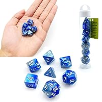 Bescon Mini Gemini Two Tone Polyhedral RPG Dice Set 10MM, Small RPG Role Playing Game Dice D4-D20 in Tube, Color of Steelblue