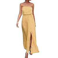 Women's Summer Casual Tube Dress Sleeveless Boho Vintage Floral Flowy Long Dress Tank Sundresses