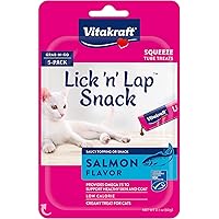 Lick 'n' Lap Salmon Flavor Creamy Treats for Cats, Low Calorie, Grab-n-Go Squeeze Tube Treats or Saucy Food Topping, 5 Pack