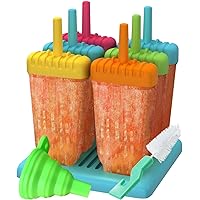 Popsicles Molds, Ozera Set of 6 Reusable Ice Pop Molds Easy Release Popsicle Maker Molds Cream Popcical Molds for Homemade Popsicles With Funnel & Cleaning Brush