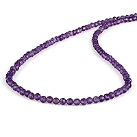 3mm Gemstone African Amethyst Faceted Round Beads, Purple Women Necklace, With 925 Silver Chain (45cm)