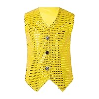 Kids Girls Sparkle Sequin Sleeveless Waistcoat Hip Hop Jazz Dance Costume Fancy Party Dress Outfit Costume Vest Tops Gold&Yellow 5-6 Years