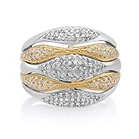 0.75 Cttw Round Cut Natural White Diamond Two Tone Sterling Silver Wave Ring Size 7