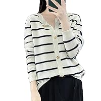 Autumn Striped Contrasting Color Knitted Cardigan Jacket for Women with High-End Retro Versatile Tops