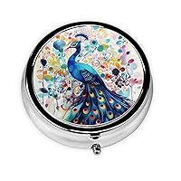 Round Pill Box Color Peacock Cute Small Pill Case 3 Compartment Pillbox for Purse Pocket Portable Pill Container Holder to Hold Vitamins Medication Fish Oil and Supplements