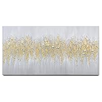 Zessonic Abstract Wall Art for Living-room Decor - Large Hand-Painting Canvas in Gold and White Hues Glitter Abstract Artwork for Modern, Contemporary Decor, 48