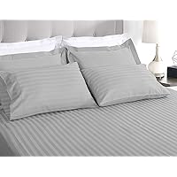 King Size 100% Cotton Sheets Set 6-PCs Heavy 1500-TC Hotel Luxury Sheet Set King Size (76x80) Mattress Fits 7-9 Inch Deep Pockets Best-Bedding Sheets for Bed (Stripe, Silver Grey)