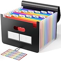 ABC life Accordian File Organizer,12 Pockets Expanding File Folder,Portable Expandable Filing Box,Desktop Accordion Folders,Plastic Colored Paper Document Paperwork Receipt Organizer(A4/Letter Size)