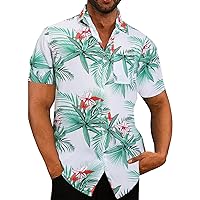Mens Hawaiian Shirt Tropical Floral Print Short Sleeve Button Down Shirts Regular Fit Summer Holiday Beach Aloha Shirt, S-6XL