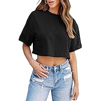 Tankaneo Women Crop T-Shirts Half Sleeve Drop Shoulder Cropped Tops Y2K Casual Summer Basic Tees