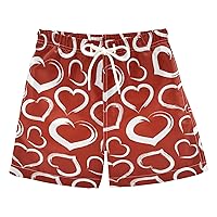 Red Valentine's Day Hearts Boys Swim Trunks Swim Beach Shorts Baby Kids Swimwear Board Shorts Vacation Essentials,2T