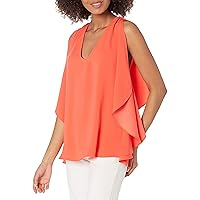Trina Turk Women's Relaxed Fit Blouse with V Neck and Split Long Sleeve