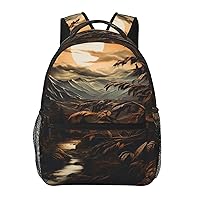 Laptop Backpack Lightweight Daypack for Men Women Brown vintage landscape Backpack Laptop Bag for Travel Hiking