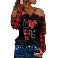 Sexy Tops for Women Cleavage Fancy Casual Blouse for Women Casual Valentine Day Printing Shirts Round Neck Lon
