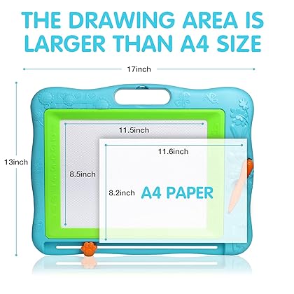 Gamenote Extra Large Magnetic Drawing Board 18×13 with Stamps & Stencils & Replacement Pen - Education Doodle Toys for Kids, Colorful Erasable Magnet Writing Sketching Pad for Toddlers Learning (Blue)