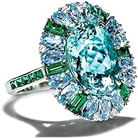Luxury Women Faux Emerald Aquamarine Flower Ring Wedding Party Jewelry Creative Gift Handy and professional