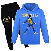 Kid Cristiano Ronaldo Pullover Sweatshirt,Al-Nassr FC Hoody and Sweatpants Set Lightweight Long Sleeve 2 Pieces Outfit