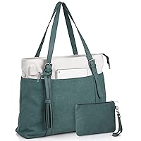 Women Tote Bag for School,Cute Bookbag Teacher Bag for College,Laptop Tote Bag Purse with Compartments Zipper for Work Travel Nurse Church,Canvas,Green