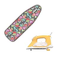 Oliso TG1600 Pro Plus 1800 Watt SmartIron with Auto Lift (Yellow) & OLISO Ironing Board Cover, durable 100% cotton lined with professional grade felt pad (Floral)
