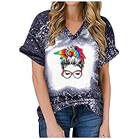 Women Tie Dye T-Shirts Summer Mother's Day Tops Cute Girl Graphic Funny Tee Blouses Suumer Casual Short Sleeve V Neck Shirt