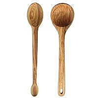 Italian Olive Wood 2 Piece Extra-Large 14 Inch Ladle and Tasting Spoon Set