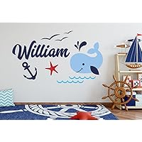 World LLC Custom Nautical Name Wall Decal for Boys Whale Nursery Baby Room Mural Art Decor Vinyl Sticker LD05 (32