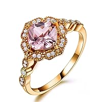 7 * 7mm Cushion Cut Pink Morganite Engagement Rings for Women Solid 10k/14k/18k Gold Custom Ring Wedding Ring for Mother's Day Valentines Gifts Anniversary Birthday Size 4-14(with a box)