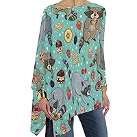 Raccoons and Cakes Womens Long Sleeve T-Shirts Loose Fit Fall Tops Fashion Tunics Basic Tee