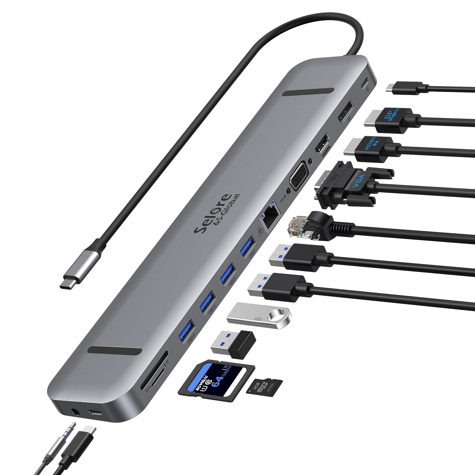 USB C Laptop Docking Station,13 in 1 Docking Station Triple Monitor with 4K HDMI,4K DP,VGA,Ethernet,4 USB,SD/TF,USB-C Port,Audio/Mic,USB C Hub Multiport Adapter for MacBook/Dell/HP/Lenovo/Surface…