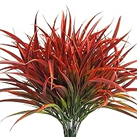 6 Bundles Artificial Outdoor Plants UV Resistant Fake Grass Plants Faux Plastic Plants Greenery Shrubs for Home Garden Pathway Window Box Front Porch Cemetery Fall Decor, Autumn Red